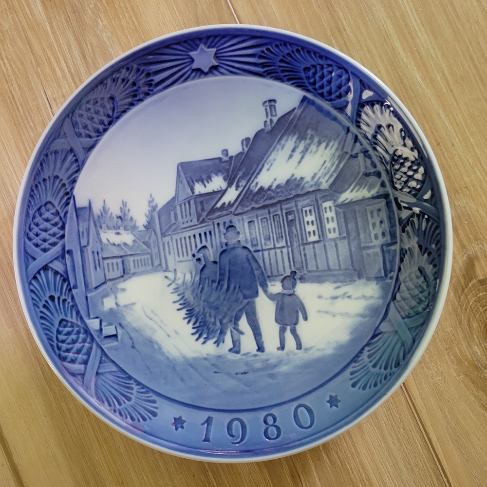 Blue Decorative Plate with Winter Scene